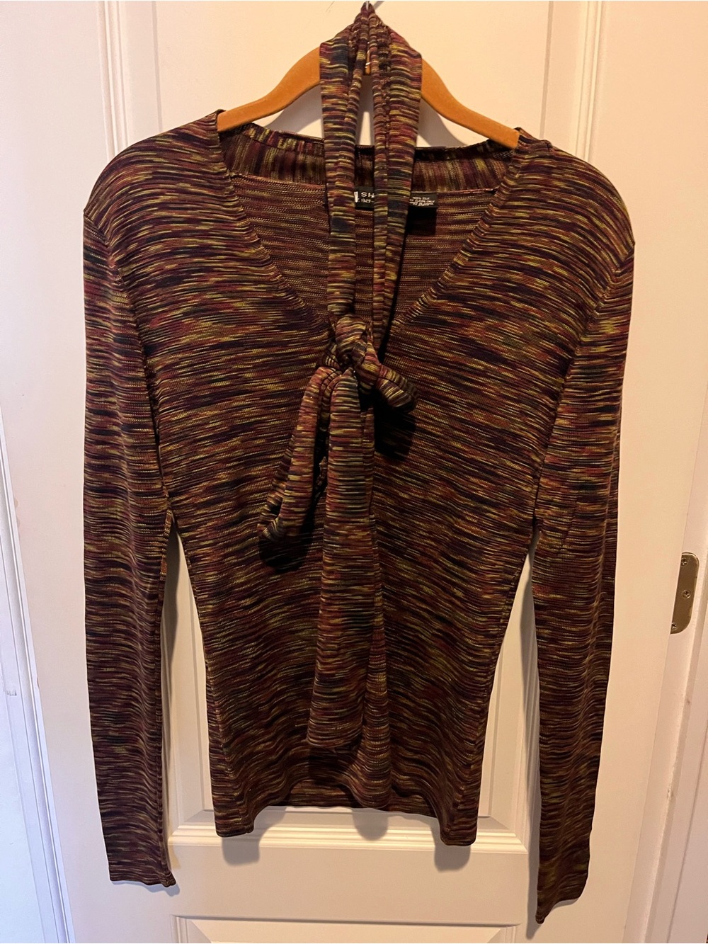 Tie-Neck Multicolor Crew Sweater - Women's